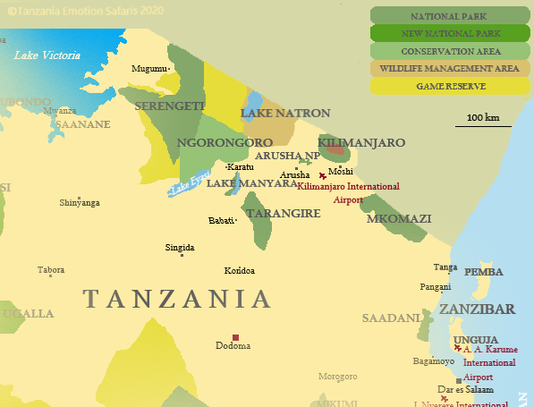 Parchi Tanzania Mappa Parchi del Nord