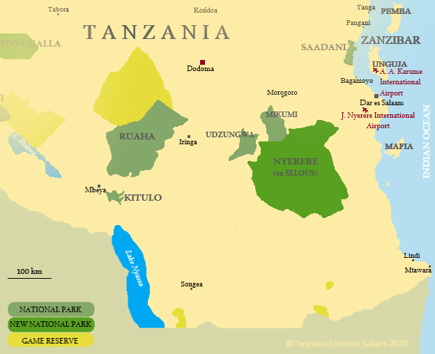 Parchi Tanzania Mappa Parchi del Sud